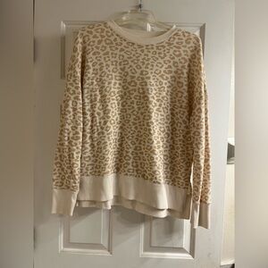 Time and Tru Cream and Tan Leopard Print Crewneck Sweater
